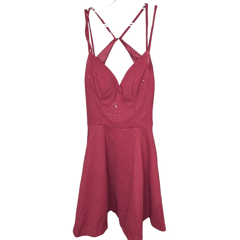 City Studio Dark‎ Red Gold sparkle Dress-size 3-Spaghetti Strap A Line Mini JRs